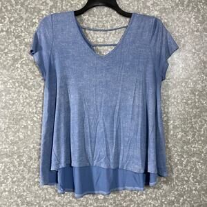 Lazy Sunday Heather Blue Oversized Strappy Back Top - Size Small - Short Sleeves